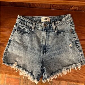 PAIGE Women's Light Blue Frayed Denim Shorts